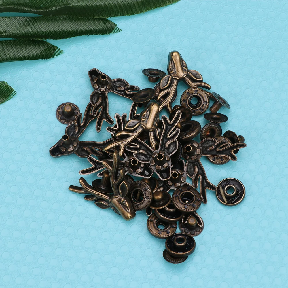 

10 Sets Zinc Alloy Retro Deer Shape Snap Button Costume Bag Buckle Fittings Clasp Button Craft with Base Accessories (Bronze)