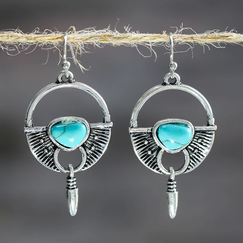 

Creative Bullet Inlaid Blue Stone Drop Earrings Fashion Vintage Antique Women's Long Dangle Jewelry for Female Gift