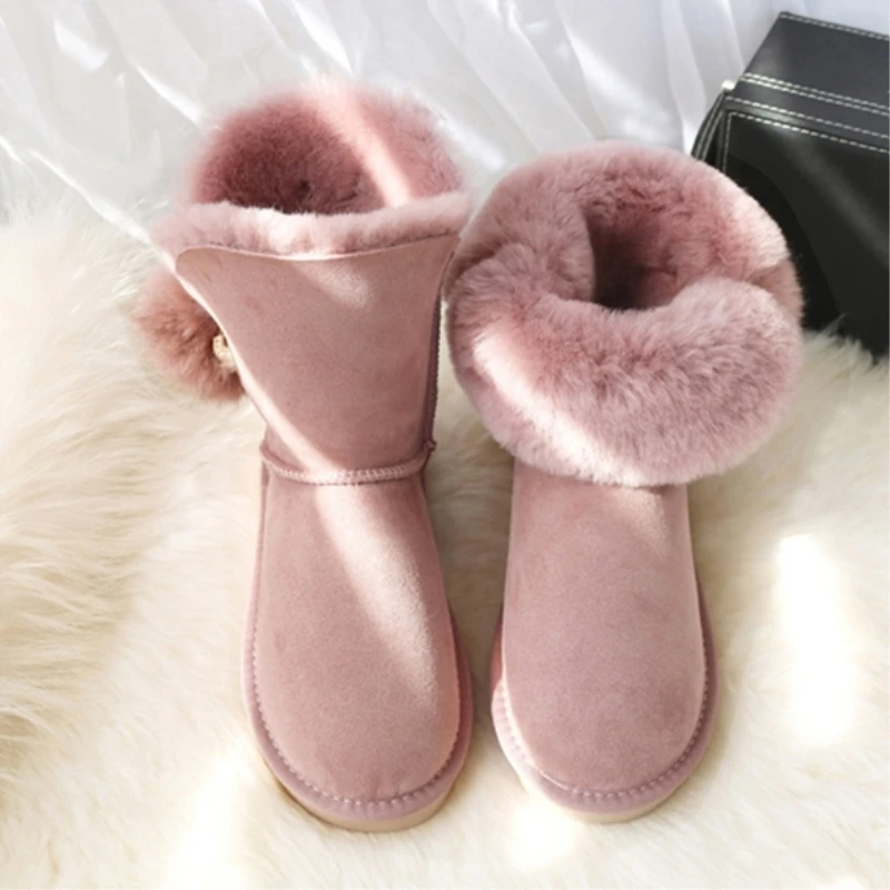 New Winter Sheepskin Boots Wool Fur Snow Mid Calf Sweet Fox Ball | Обувь