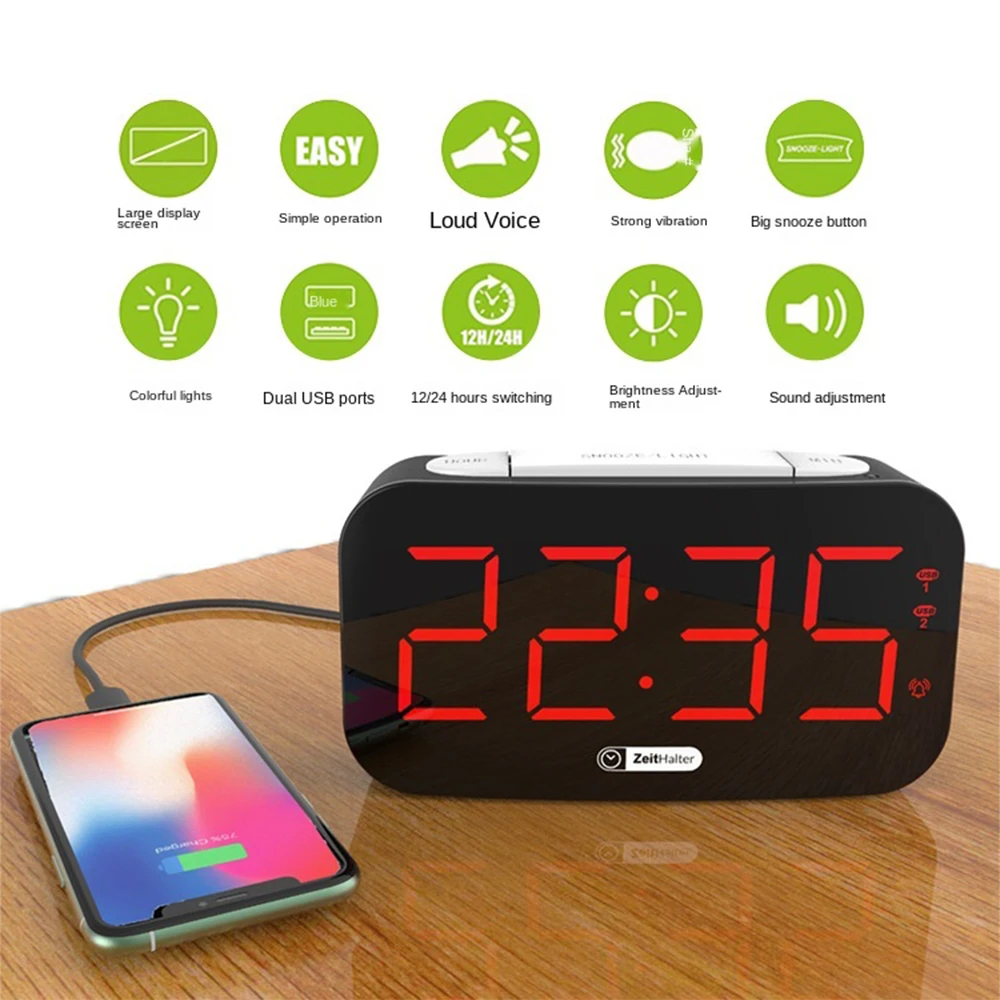 Buy Loud Alarm Clock for Heavy Sleepers Vibrating with Bed Shaker Deaf and Hard of Hearing Night Light Snooze on