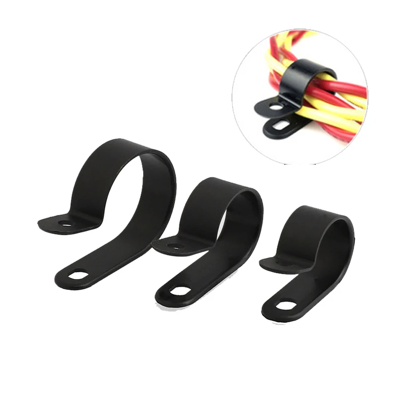 

Black Nylon Cable Clamp R-Type Plastic Wire Clamp P Clips Cable Organizer Nylon Loop Clamps Screws Fix Cable Mounting