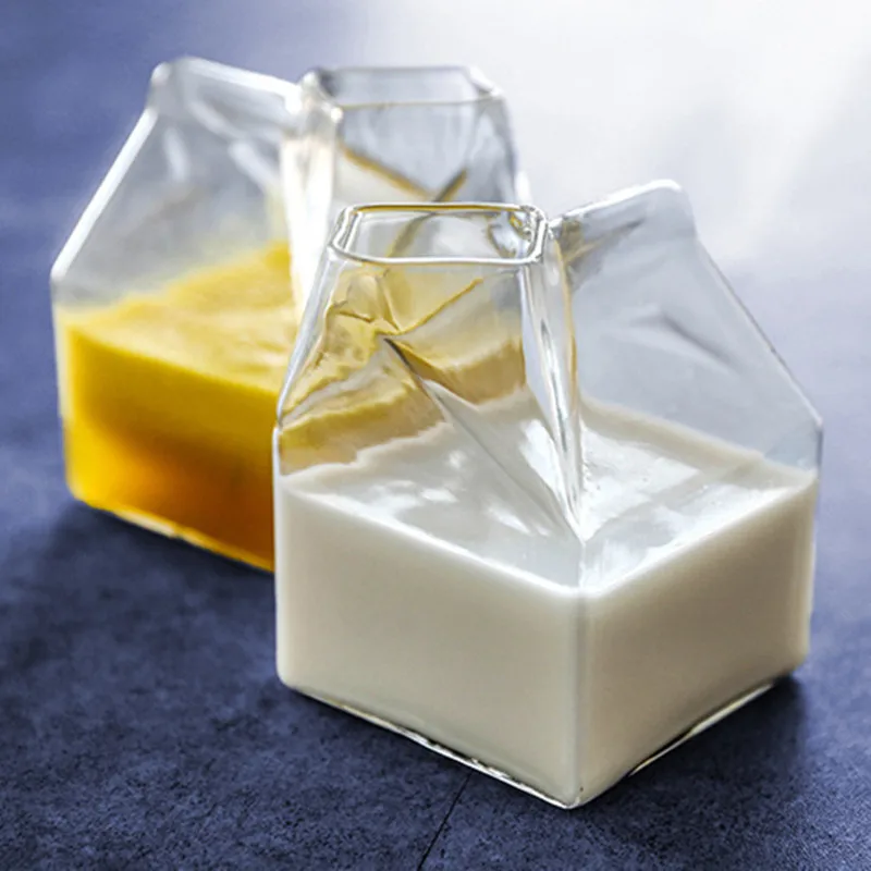 

Creative Square Milk Glass Box Cream Bottle Coffee Jug Glass Cup Suitable For Microwave Oven Heating Drinkware