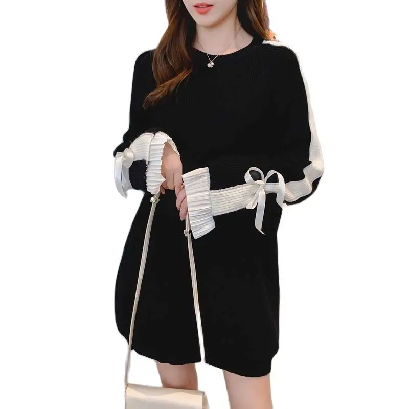 Женский свободный пуловер средней длины Повседневный свитер с длинным рукавом и