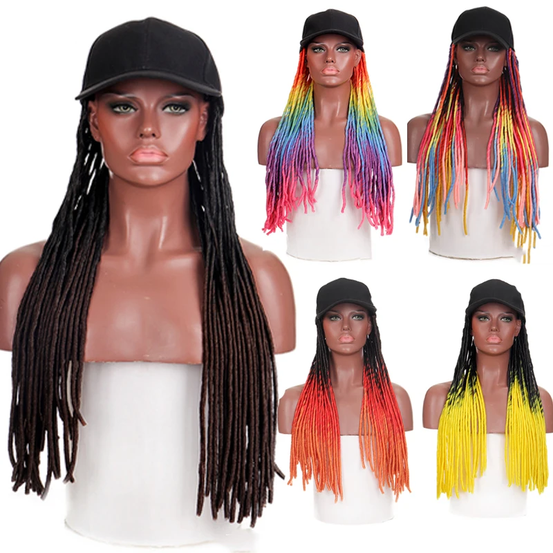 

DIANQI Synthetic Baseball Cap Wig with Braid Wigs for Afro Black Women Daily Wear Black Hat Long Wig Adjustable