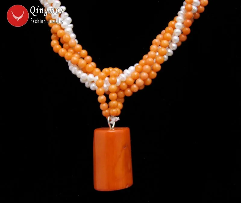 Qingmos 25 мм натуральное оранжевое коралловое ожерелье с кулоном для женщин 4