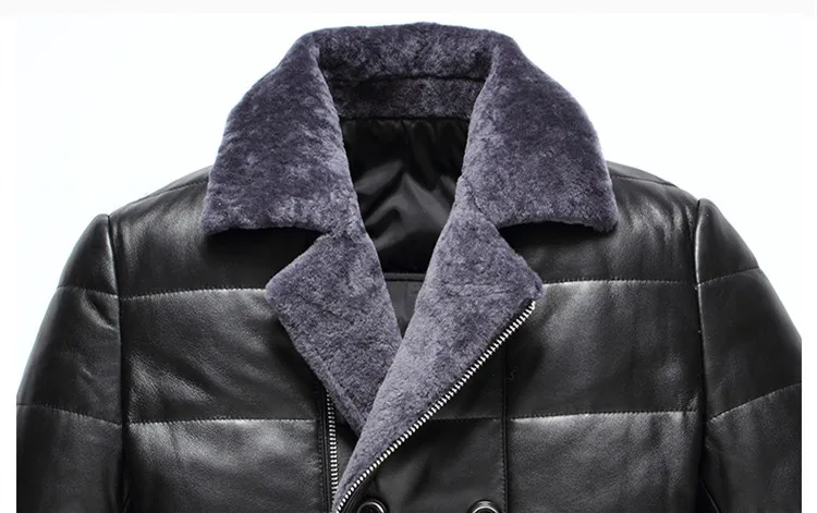 Мужской пуховик из натуральной овечьей кожи с воротником натурального меха