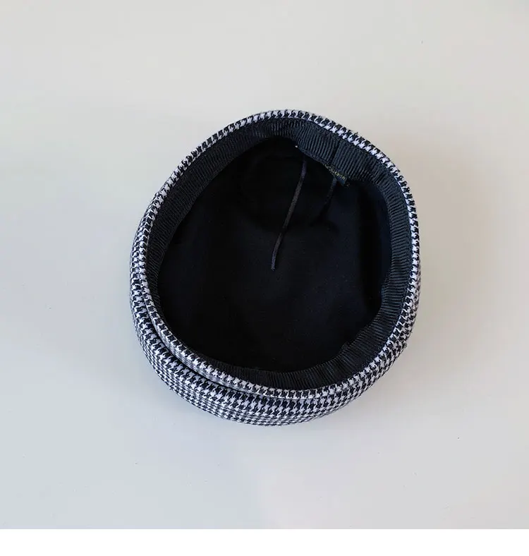 New Plaid Beret Hat for Kids Boys Brimless Artist Cap Baby Girls Autumn Flap Top French Hair Berat for 3-7 years old