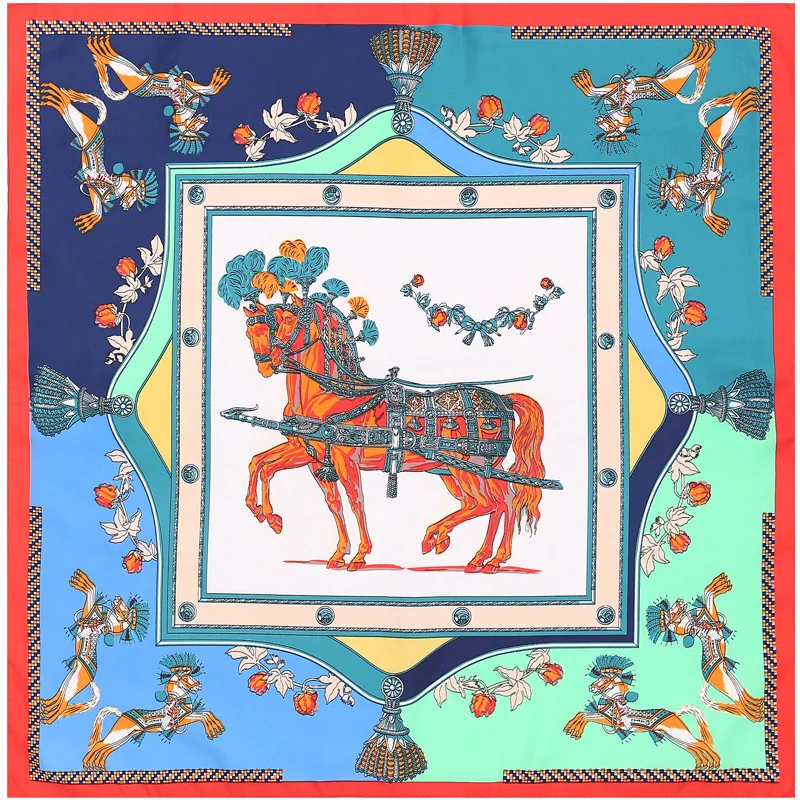 

2021 new style twill silk 70cm spring festival saddle scarf lady ornament small scarf tie bag small silk scarf fuld