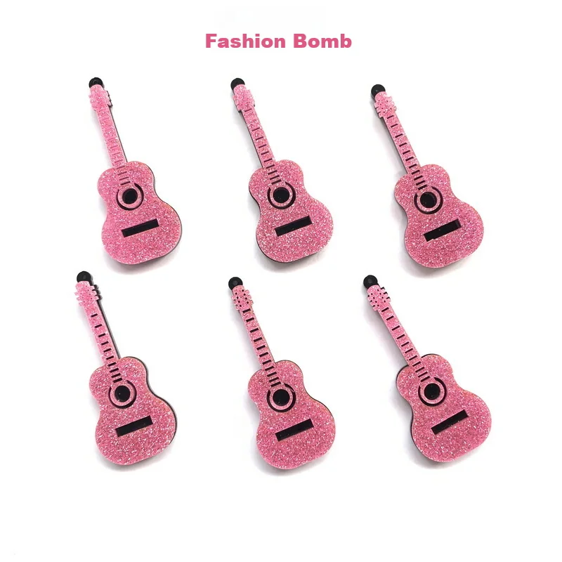 

(6pcs/pack) Glitter Pink Guitar Acrylic Pendants For Women DIY Handmade Earrings Fashion Jewelry Accessories Materials Wholesale