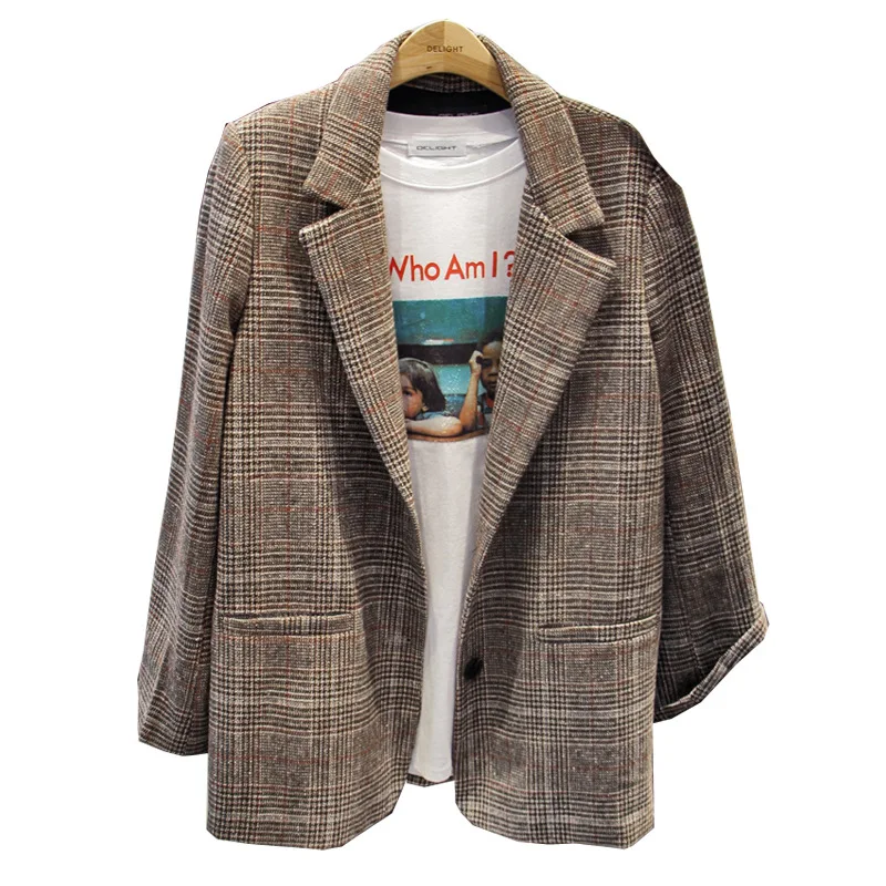 Женский клетчатый пиджак в Корейском стиле тонкий ретро Осень-зима 2019 | Женская