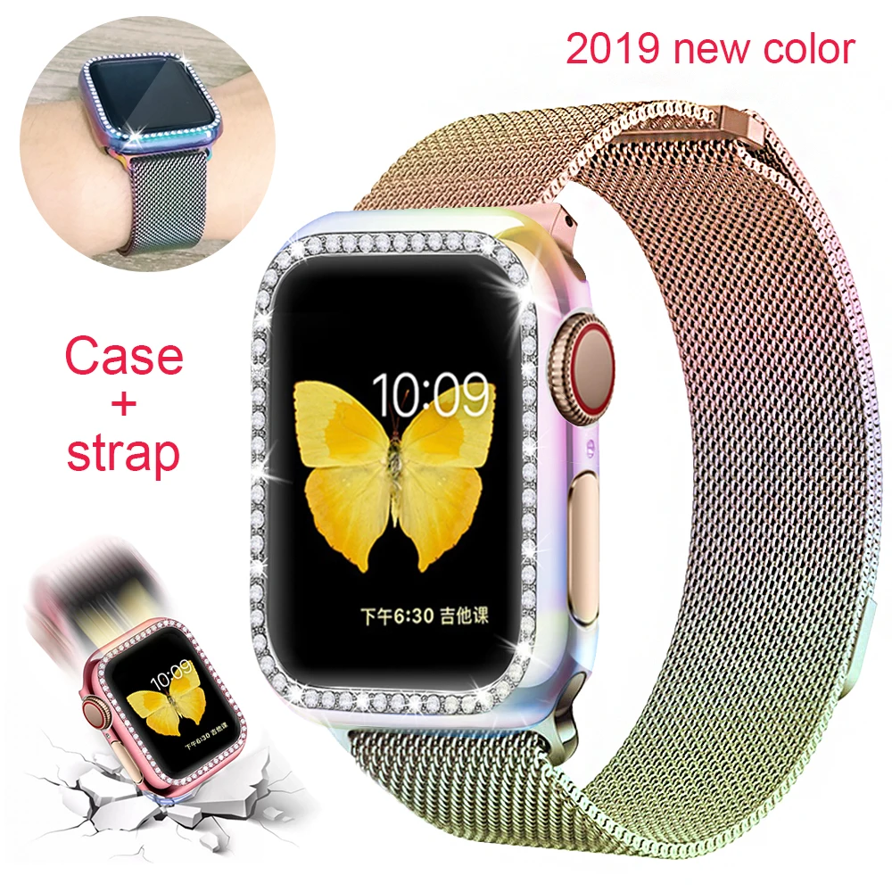 Чехол+ ремешок для Apple Watch 5 ремешок 44 мм 40 мм iWatch ремешок 42 мм 38 мм Миланская Петля Браслет ремешок для Apple watch 4 3 2 1