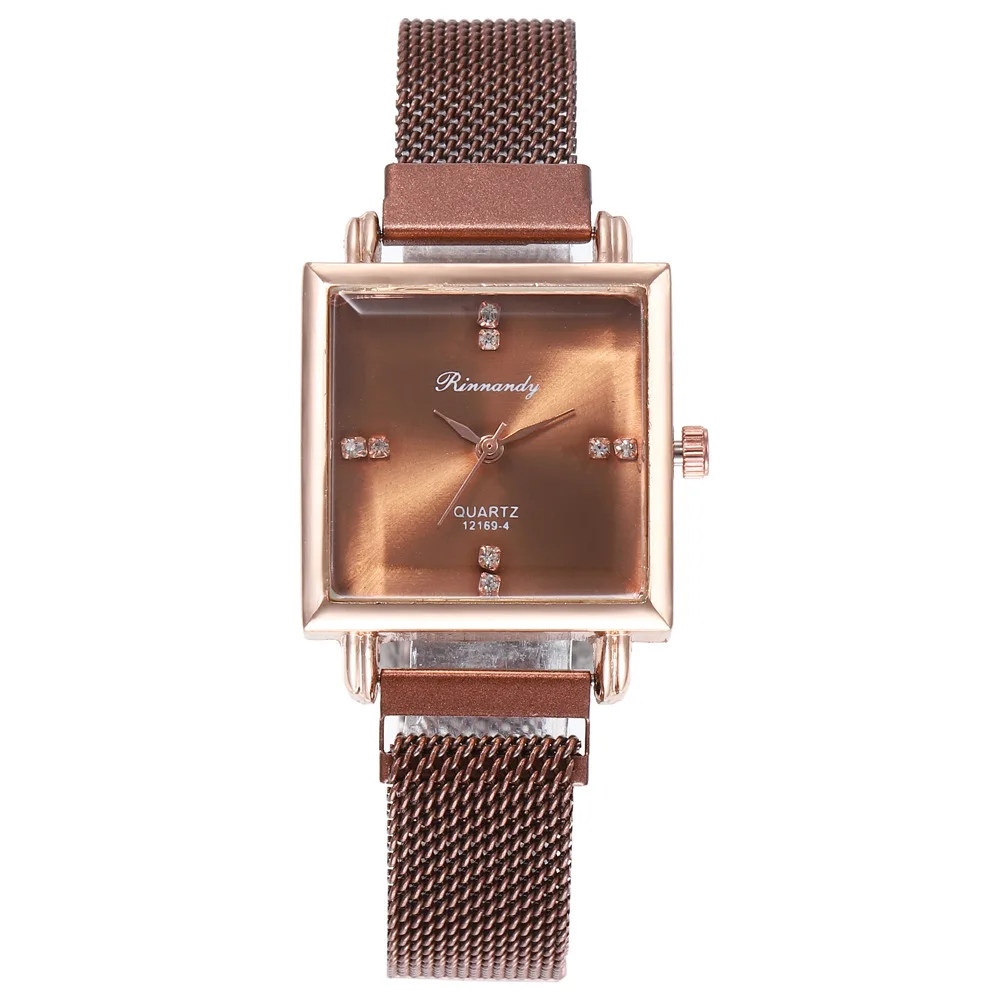 Квадратные благородные роскошные женские часы розовый набор с золотым браслетом