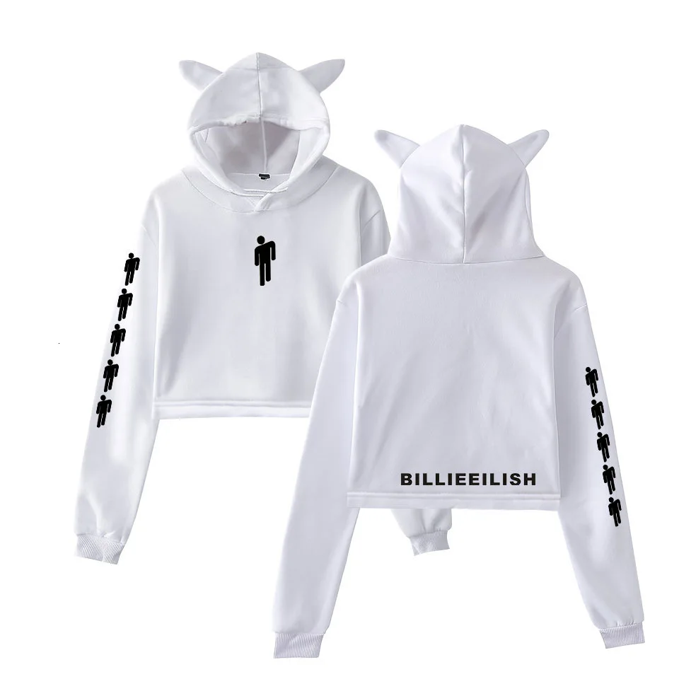Billie Eilish Женская толстовка с капюшоном толстовки Kpop Kawaii корейский негабаритный Harajuku Хип Хоп Толстовка укороченный