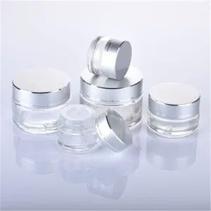 10 шт.лот 5G 10G 1 5G 20G 30G 50G 100G прозрачная стеклянная банка для крема косметический контейнер косметические банки стеклянная бутылка с серебряной крышкой