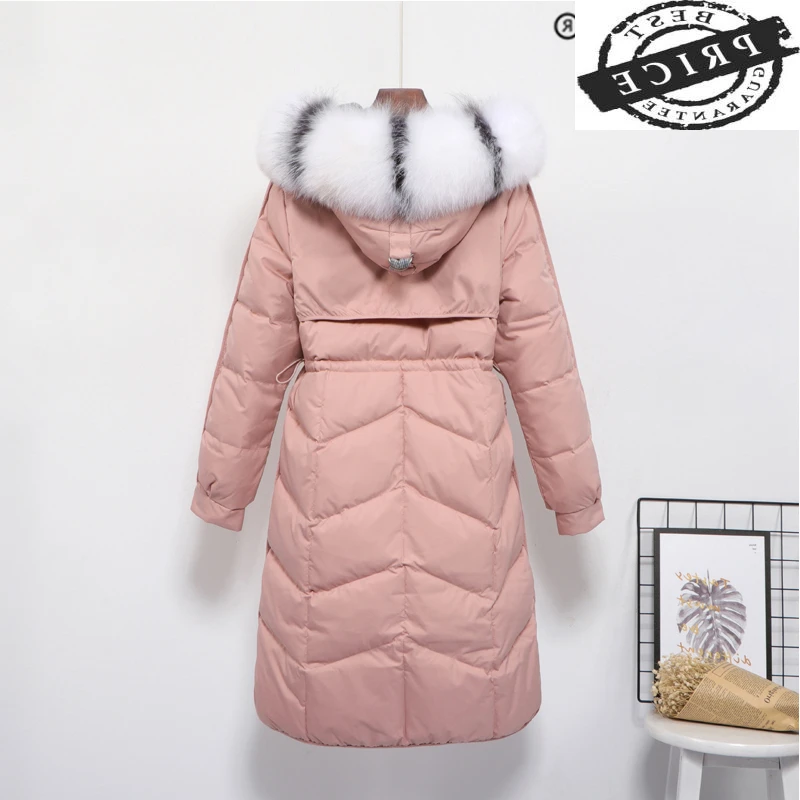 

Одежда 2021 брендовая куртка на утином пуху с капюшоном из натурального Лисьего меха Женское зимнее длинное пальто толстая теплая верхняя од...