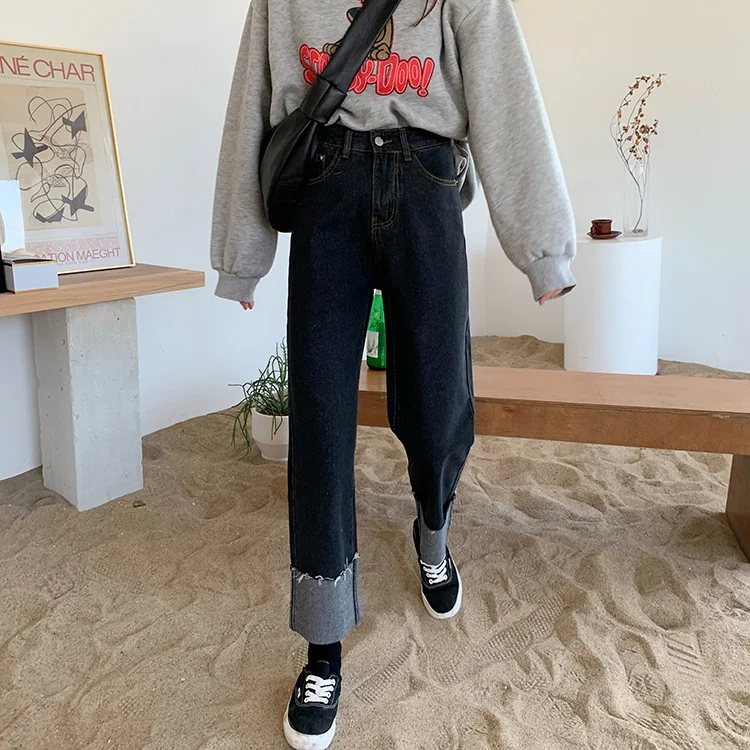 

DD0431 New trend fashion all-match high-waist slim pants straight-leg jeans