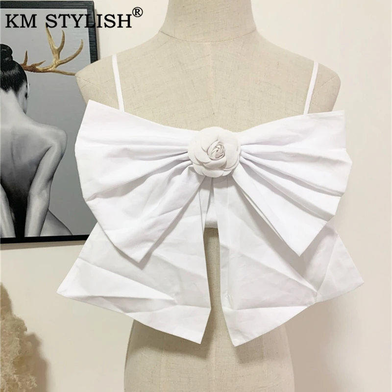 New Fashion Women Sexy Crop Tops Solid Summer Camis Women Casual Tank Tops Vest Three-dimensional Flower Bow Camisole Clothings