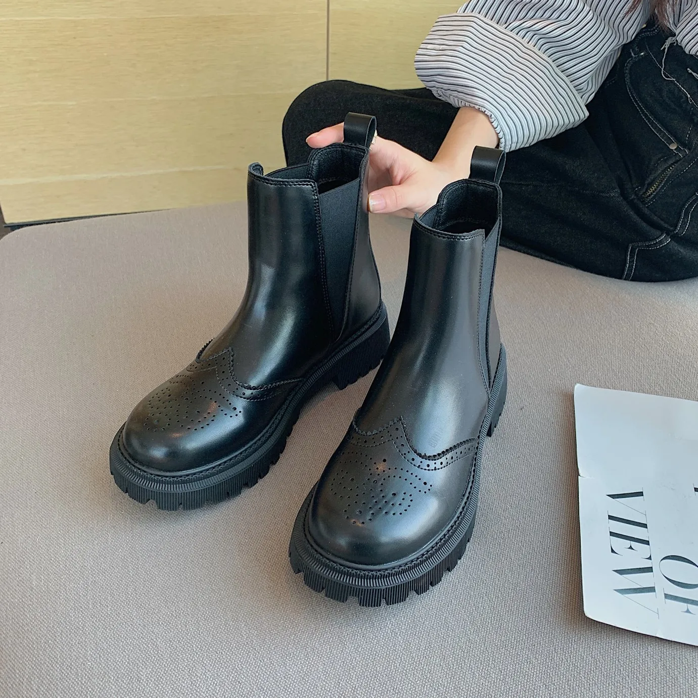 Новинка Зима 2021 женские ботинки в британском стиле Резиновые Нескользящие