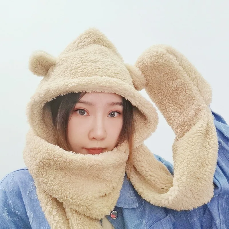 Зимние шапки шапка с ушками шарф двойной утепленный милый медведь теплые береты