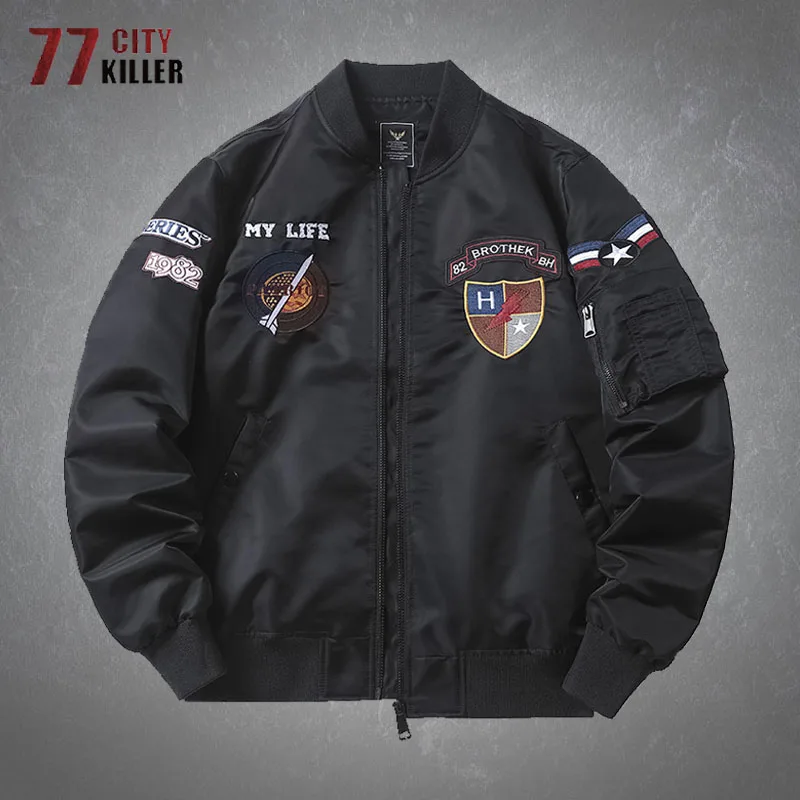 

Куртка-бомбер мужская с вышивкой, модная уличная одежда в стиле хип-хоп, свободная ветрозащитная Военная тактическая куртка, повседневное пальто с воротником-стойкой