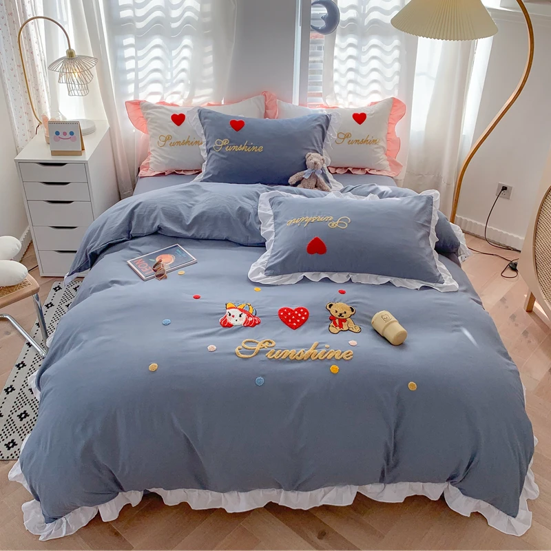 

Princess Style Cartoon Pattern Four Pieces Cotton Bedding Set Flat Bed Sheet/Fitted Bed Sheet Style L9
