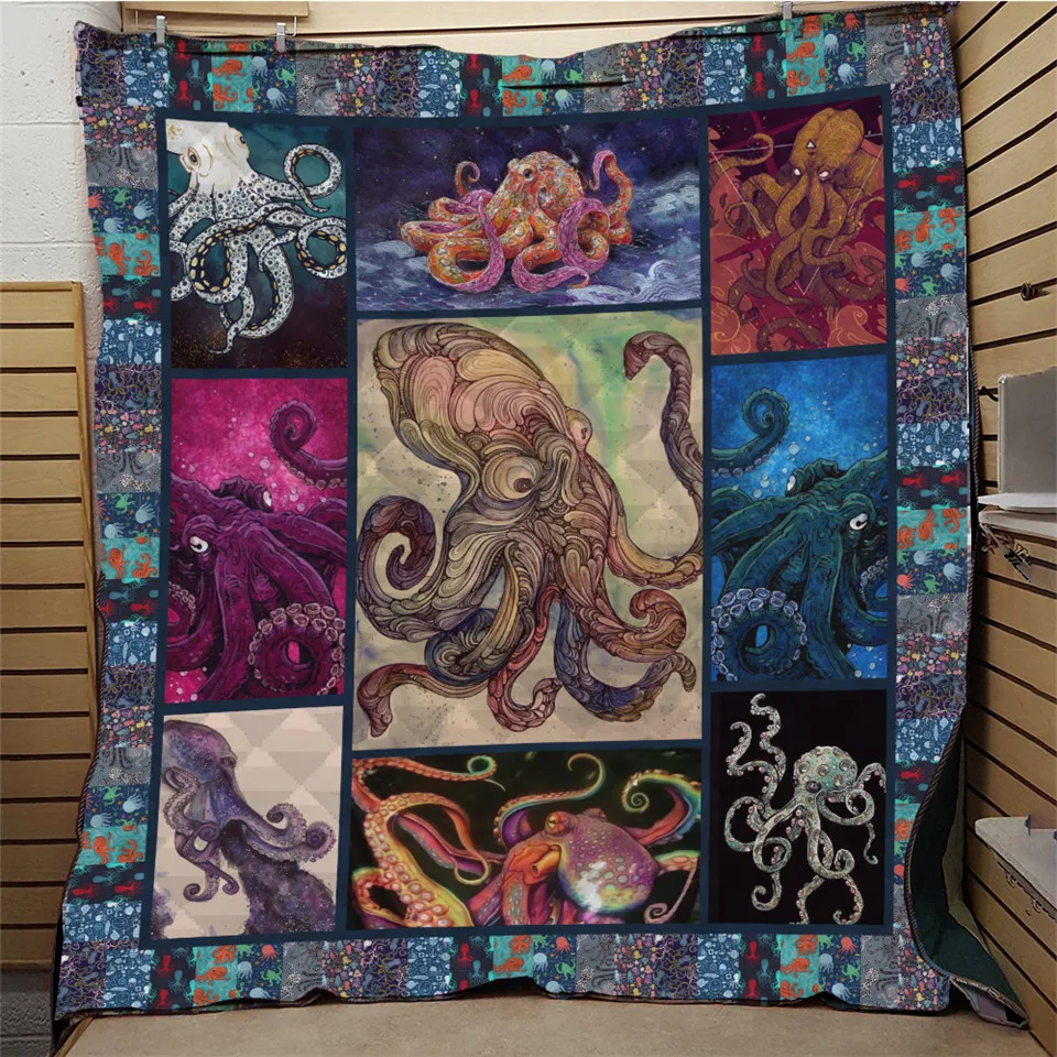 Мягкое всесезонное одеяло с принтом Octupus для кровати мягкое теплое Хлопковое