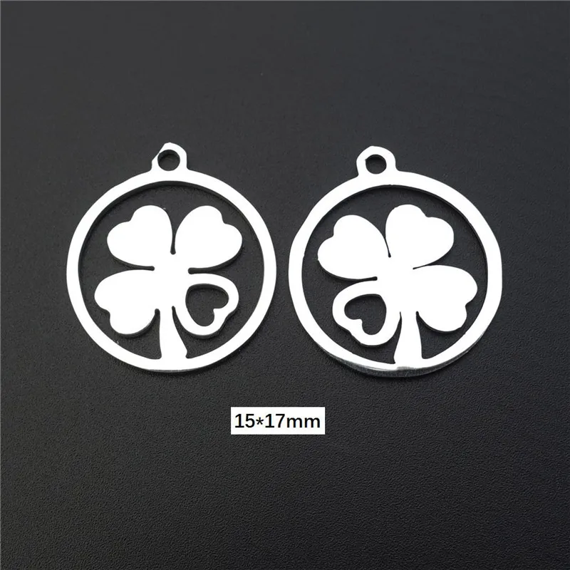 clover 12 Талисманы из нержавеющей стали Lucky Clover 4 листья цветы кулон Diy ювелирные изделия ожерелье серьги изготовление компоненты - Окраска металла: clover 12