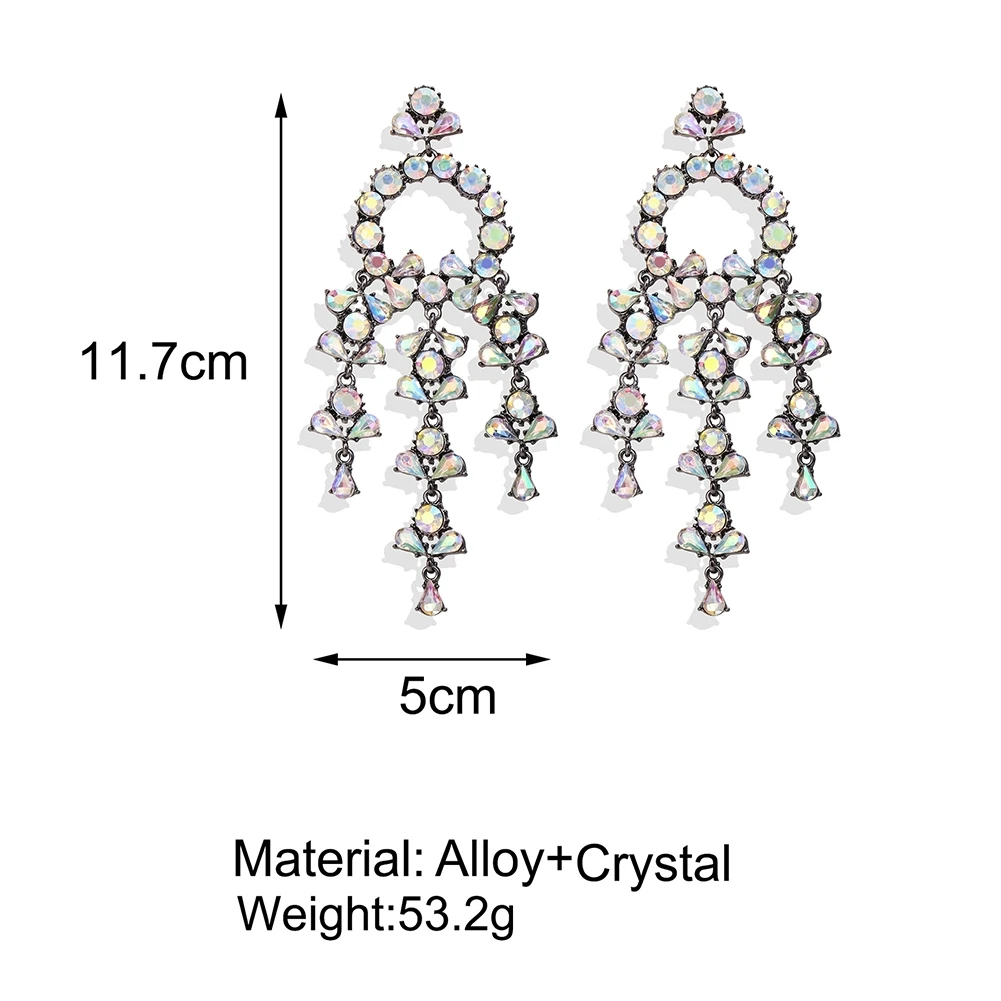 

Quality Fashion Earrings New Tassel Earrings Dangle full of Rhinestones Long Creative Exaggerated Ear Jewelry for Women