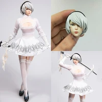 tym073 16 nier automata 2b female white battle costume skirt clothes sliver hair head sculpt carving for 12 action figure body