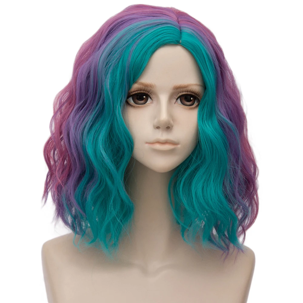 Rainbow wig 04 Косплей микс 35 см многоцветный Лолита косплей пушистый кудрявый Хэллоуин Радужный Омбре синтетический парик+ Кепка - Цвет: Rainbow wig 04