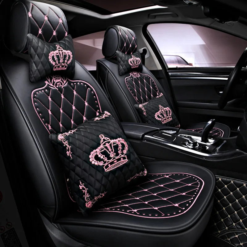 

Car Seat Cover For Sedan SUV Durable embroidery Crown Auto Seat Cushion Interior Accessories Universal Full Set Seats Covers