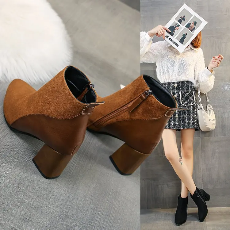 2023 Winter Women Platform Boots Chunky Ankle Booties Female Leather Zipper Round Toe Boots Ladies Shoes Combat Boot Botas Mujer