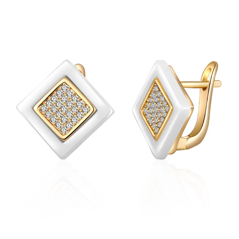 gold white MAIKALE, классические серьги-гвоздики из керамики, медное покрытие, золото, серебро, AAA, кубический цирконий, высокое качество, серьги для женщин, подарок - Окраска металла: gold white