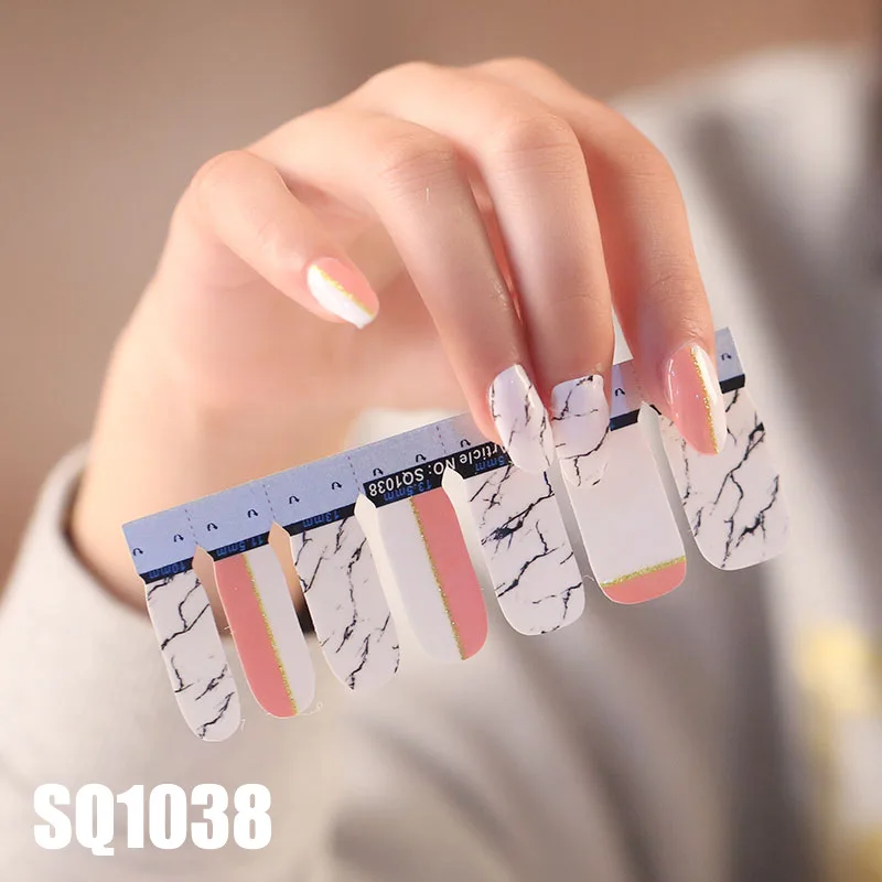 SQ1038 14 насадок/листов, Корейская версия, многоцветные наклейки для ногтей, полное покрытие, лак для ногтей, наклейки, сделай сам, клей для украшения ногтей - Цвет: SQ1038