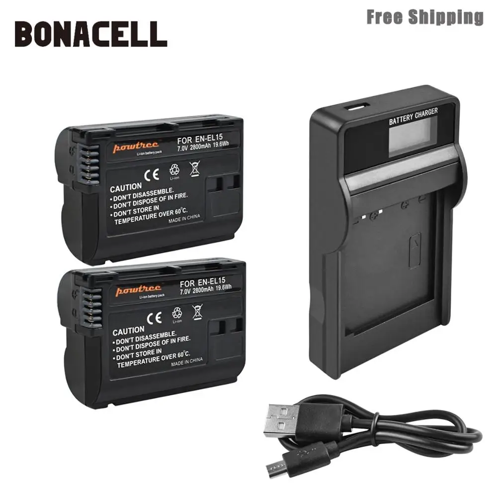 Bonacell 2800 мА/ч, EN-EL15 ENEL15 RU EL15 Камера Батарея+ ЖК-дисплей Зарядное устройство для цифровых зеркальных фотокамер Nikon D600 D610 D800 D800E D810 D7000 D7100 L50