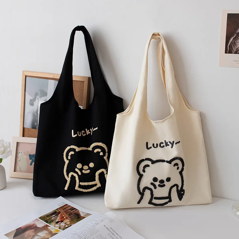 

Японские Женские холщовые сумки через плечо с милым медведем, высококачественные модные милые сумки для девочек, женская сумка-шоппер с мул...