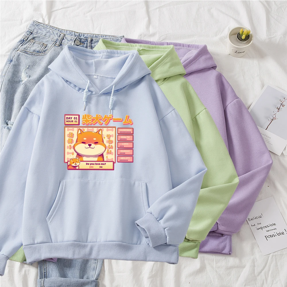 

Japanese Harajuku Style Cute Shiba Inu Dog Print Hoodies Women Plus Velvet Autumn Winter Casual Kawaii Sweatshirts Pullover Tops