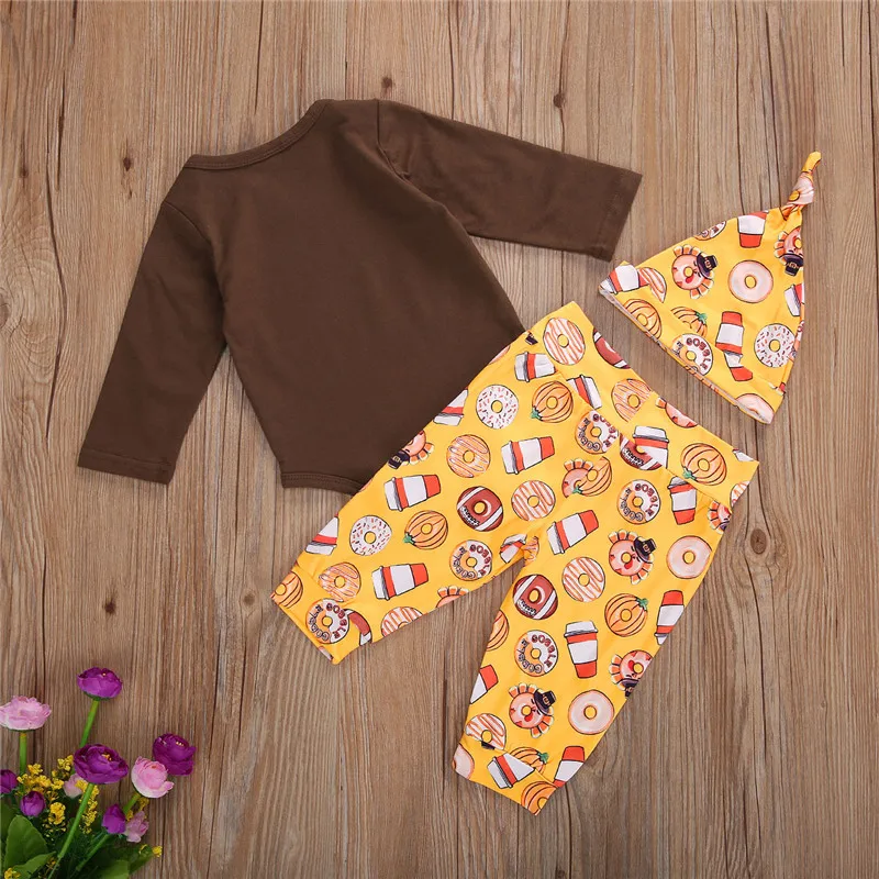 

Baby Girls Thanksgiving Outfits Printed Long Sleeve Bodysuit + Pants + Headband Hat 0-18M Newborn Toddler Festival Clothes Sets