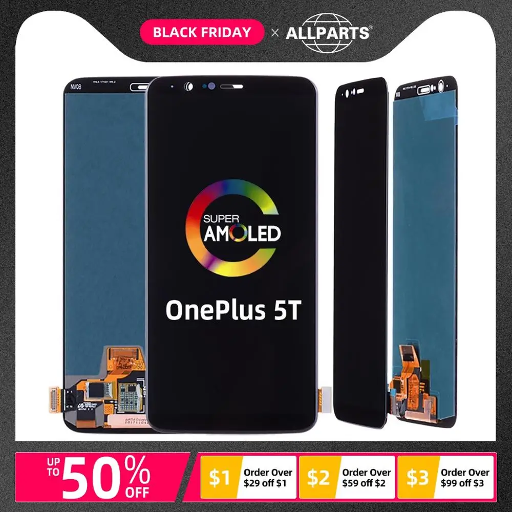 Amoled Дисплей для Oneplus 5T A5010 LCD в сборе с тачскрином 6.01'' черный