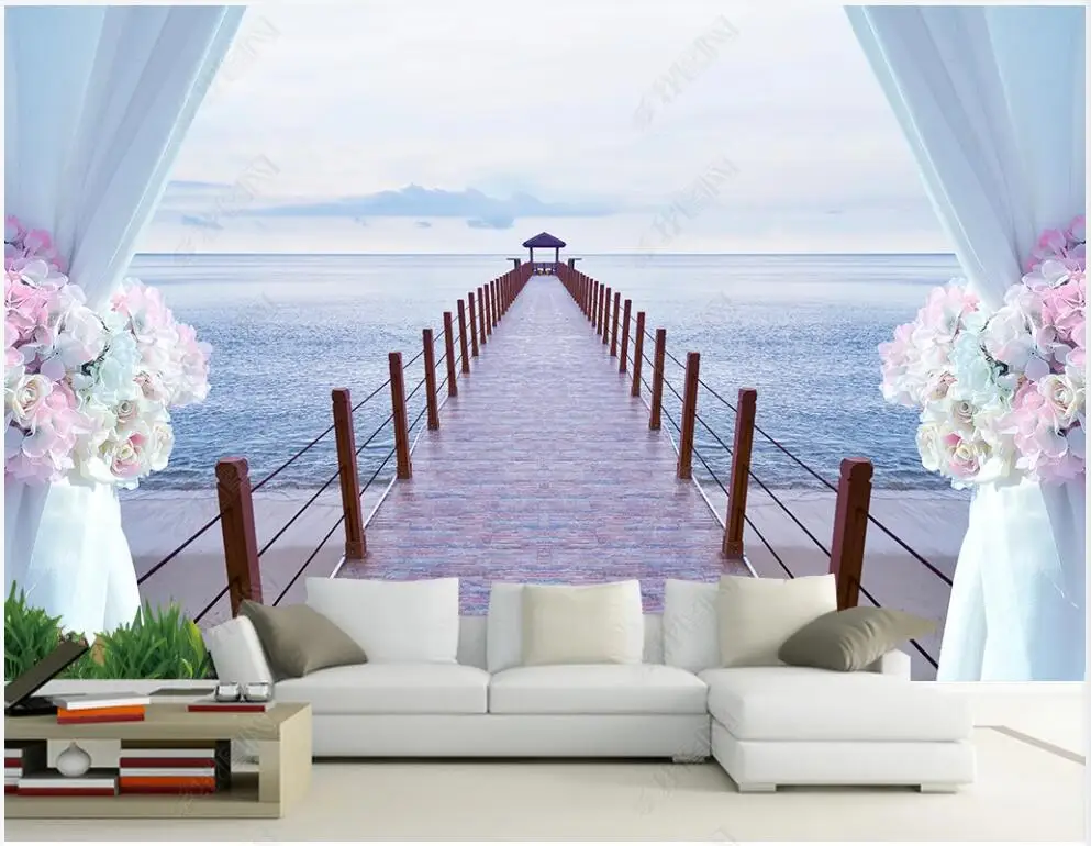 

photo wallpaper 3 d custom mural Seaside pier long bridge scenery home decor living room Wallpaper for walls in rolls