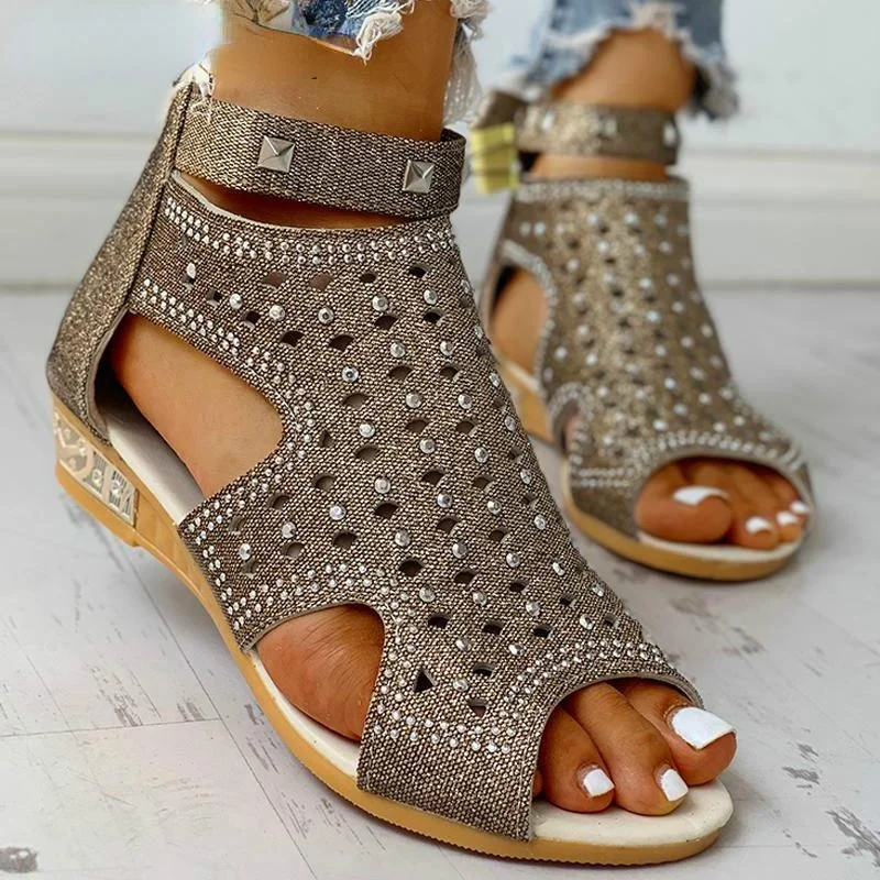 

2021 Women's Wedge Sandals Ladies Fish Mouth Hollow Roma Summer Shoes Fashion Casual Non-slip Crystal Bling Footwear