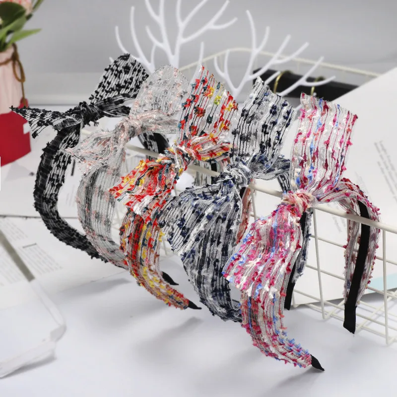 

Headband Hairband For Women Girl Korean Striped Bow Knot Yarn Fashion Fresh Sweet Hair Accessories Head Wrap Wholesale