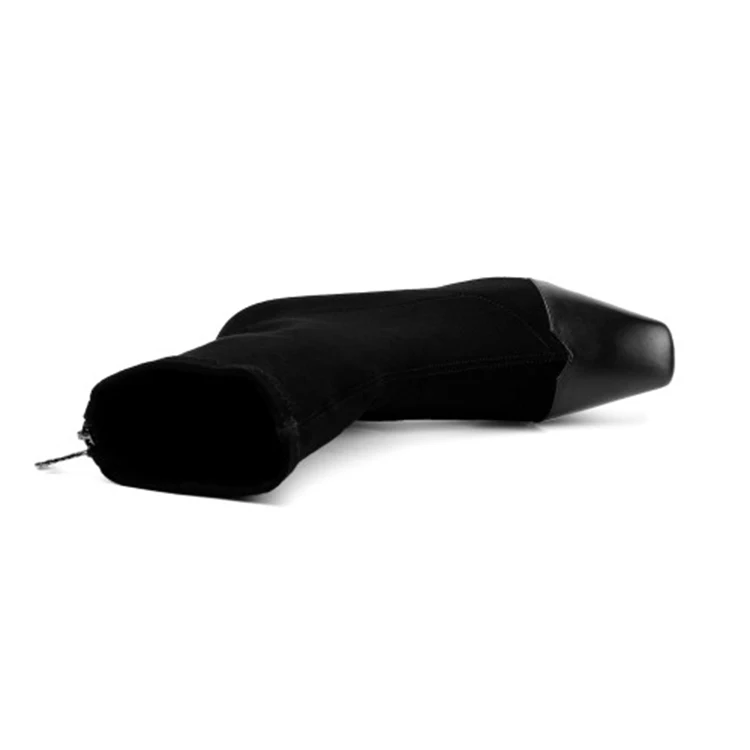 

MLJUESE 2021 women Mid-Calf boots Flock Winter short plush Square Toe Zipper High heels female boots size 39