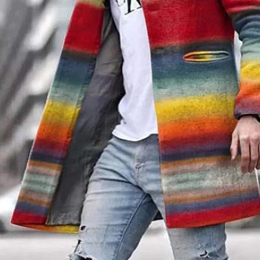 Разноцветные шерстяные смешанные европейские модные полосатые мужские зимние