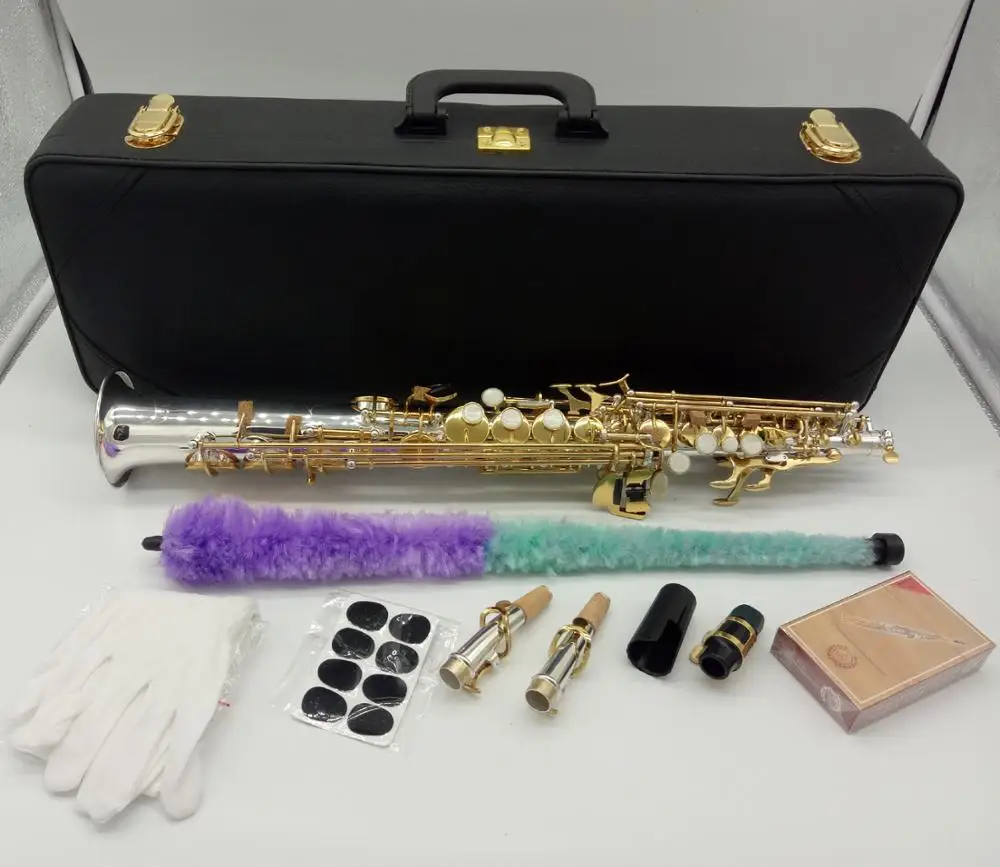 

MFC Soprano Saxophone S-9937 S-WO37 Silvering Gold Key Sax Soprano Mouthpiece Ligature Reeds Neck Musical Instrument