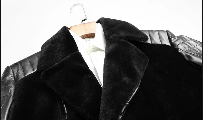 

men's Sheep long sheared one genuine Men Winter coat Slim fur leather Jacket