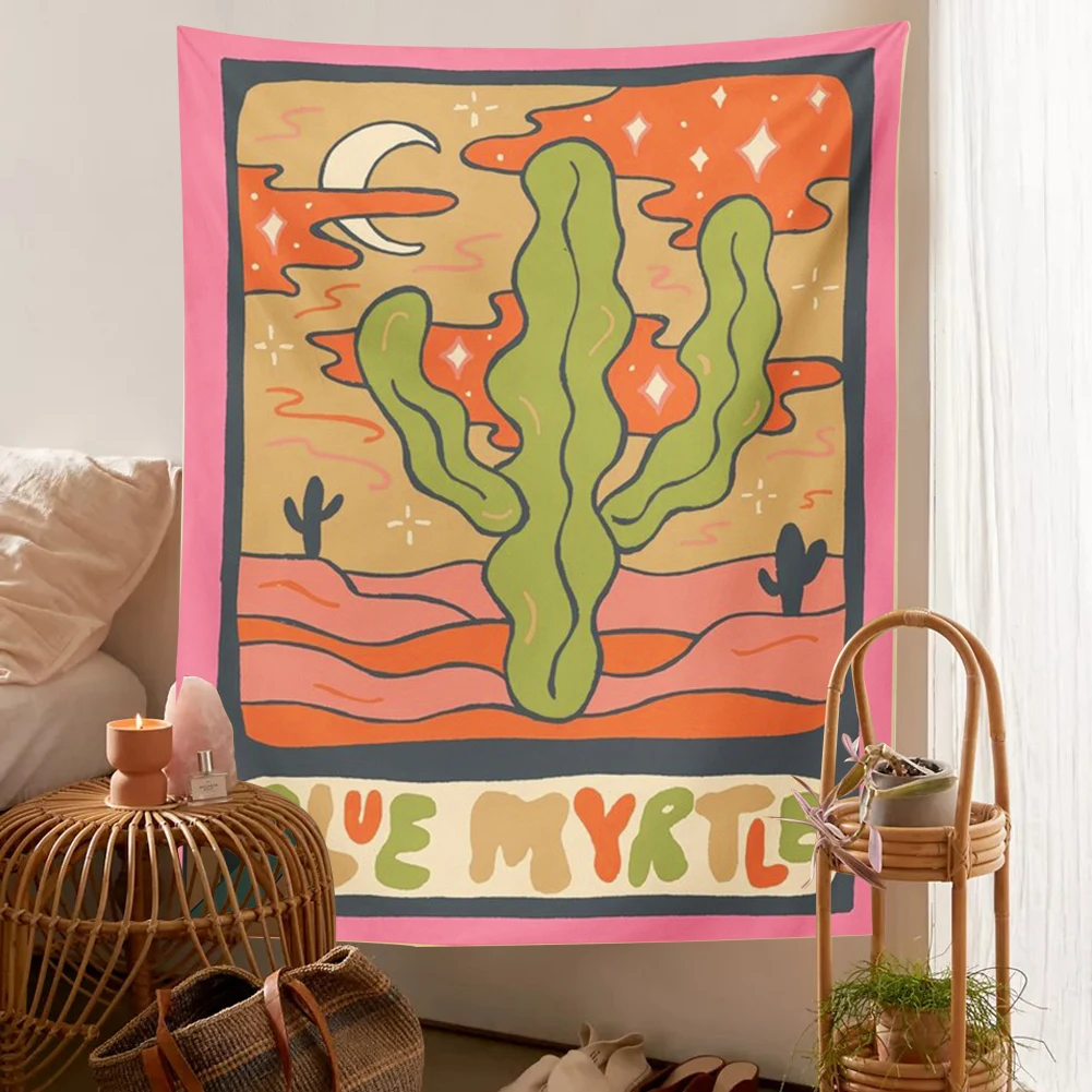 Цветной гобелен с рисунком карты Таро настенный винтажный кактусами покрывало