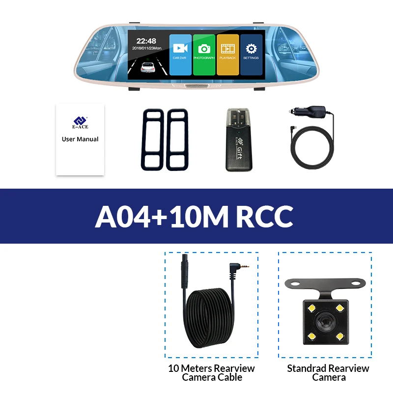 E-ACE Автомобильная dvr камера FHD 1080P 7,0 дюймов сенсорный зеркальный видеорегистратор двойной объектив с камерой заднего вида авто регистратор видеорегистратор