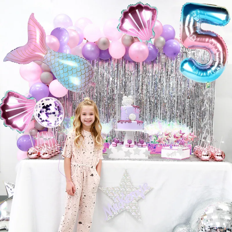 Mermaid Birthday Party Decor Unicorn Balloon 1st Girl Suppli Little Under The sea Baby Shower | Дом и сад