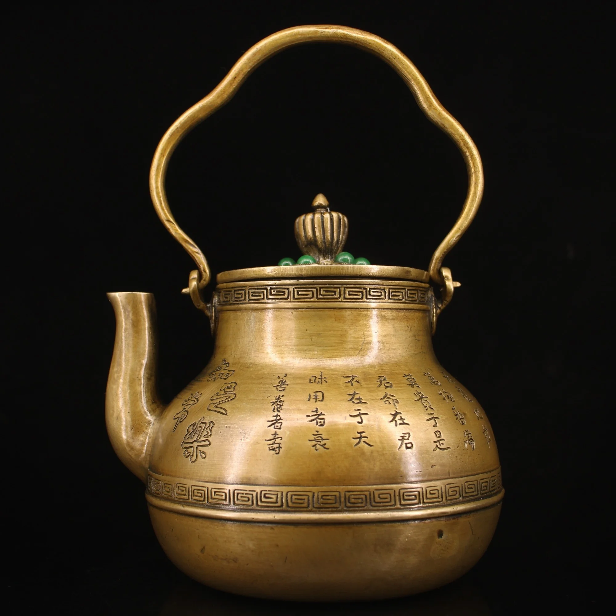 

wedding decoration Chinese ancient collection old pure copper all copper Republic of China hand-made inlaid gem teapot kettle